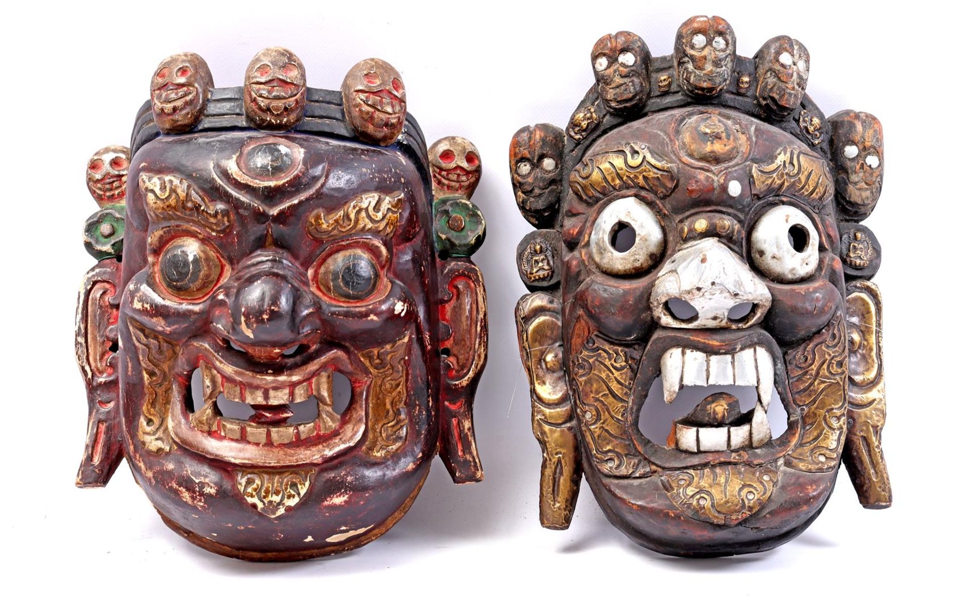 2 wooden Bhairava masks