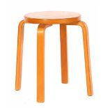 Curved birch wood stool with plywood seat, mid 20th century, 44 cm high