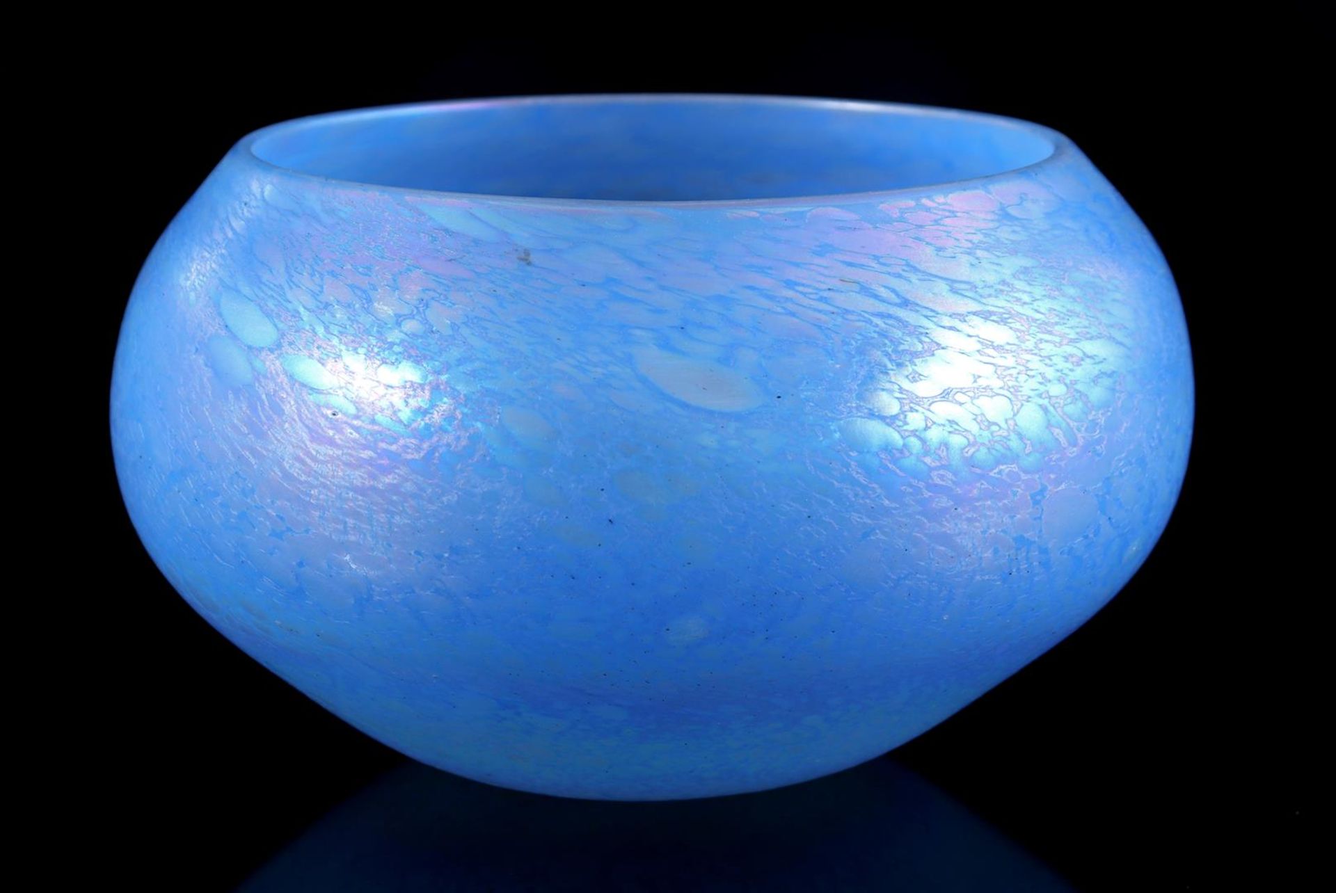 Round blue glass dish