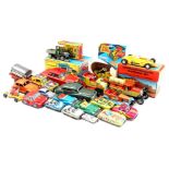 Box with various tin cars