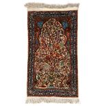 Hand-knotted half-silk prayer rug