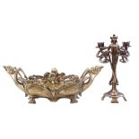 Brass jardiniere and candlestick