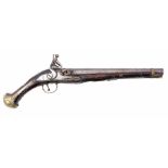 Walnut, brass and metal flint pistol