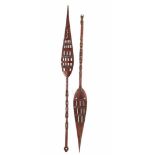 2 fruitwood richly carved ceremonial oars