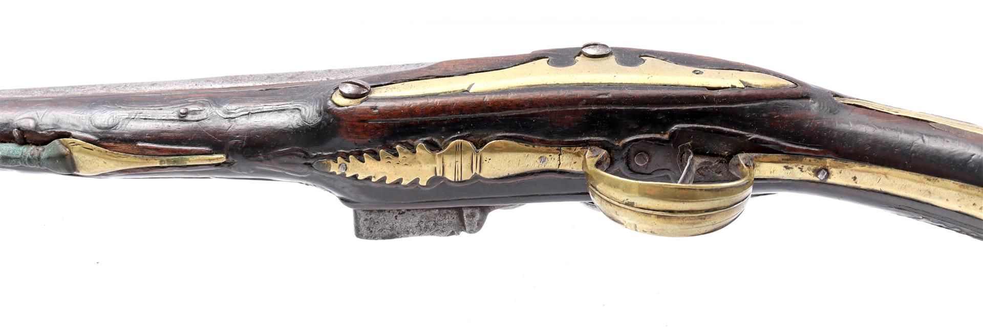 Walnut, brass and metal flint pistol - Image 8 of 8