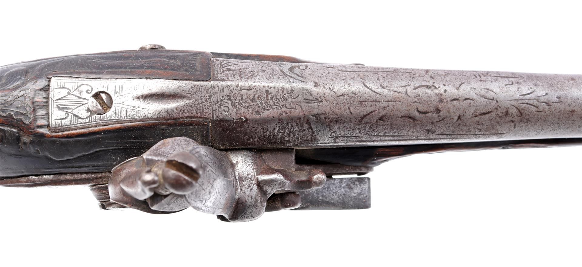 Walnut, brass and metal flint pistol - Image 4 of 8