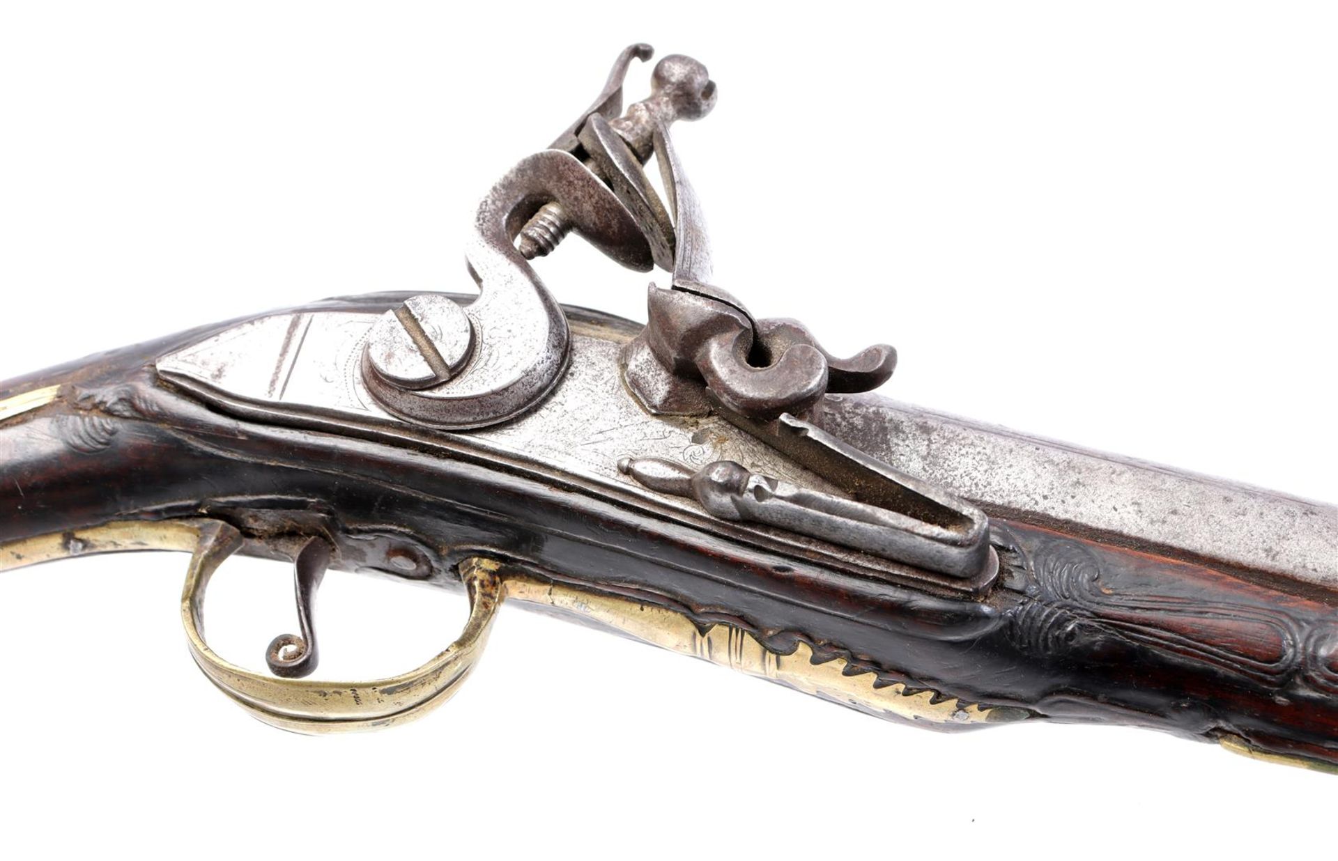 Walnut, brass and metal flint pistol - Image 3 of 8