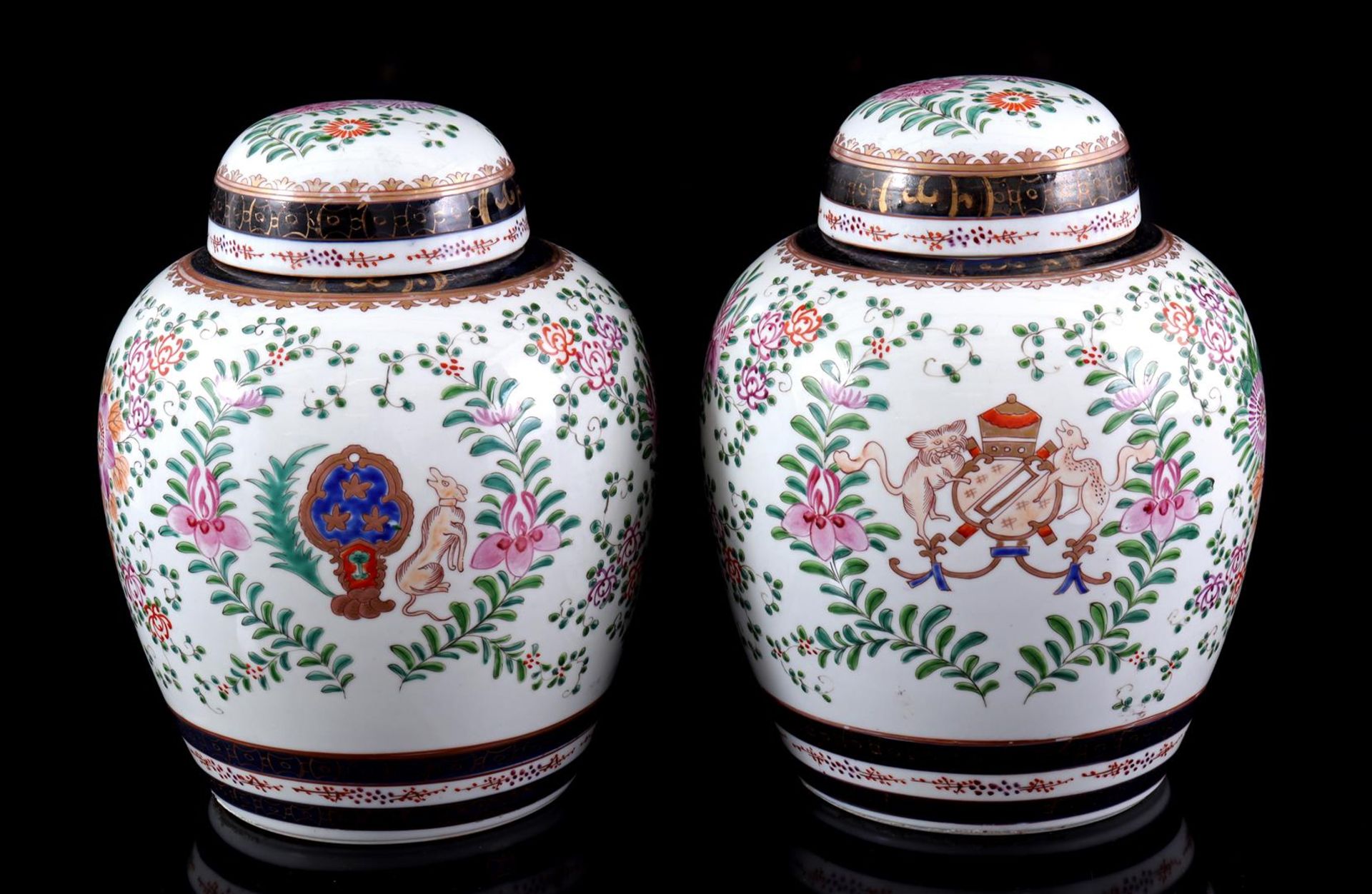 2 porcelain lidded pots