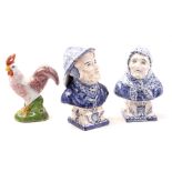 3 earthenware figurines, 2 busts,