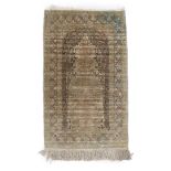 Hand-knotted silk prayer rug