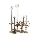 6 brass oriental standing oil lamps