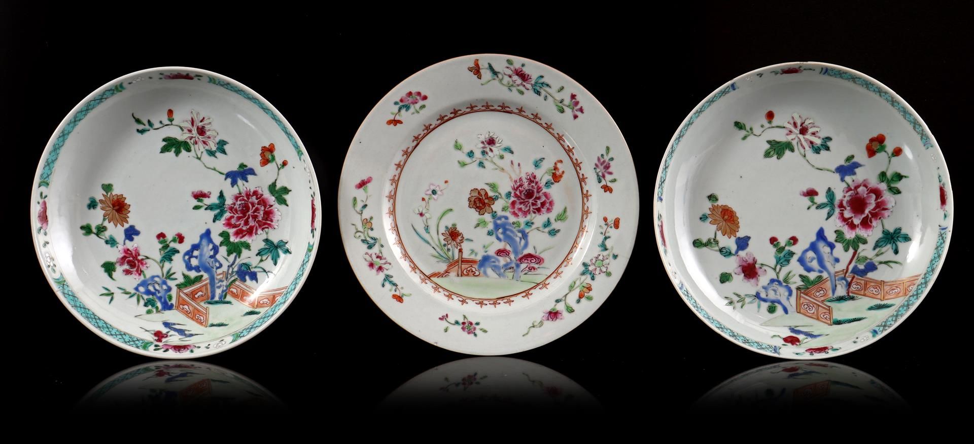 3 porcelain Famille Verte/Rose dishes