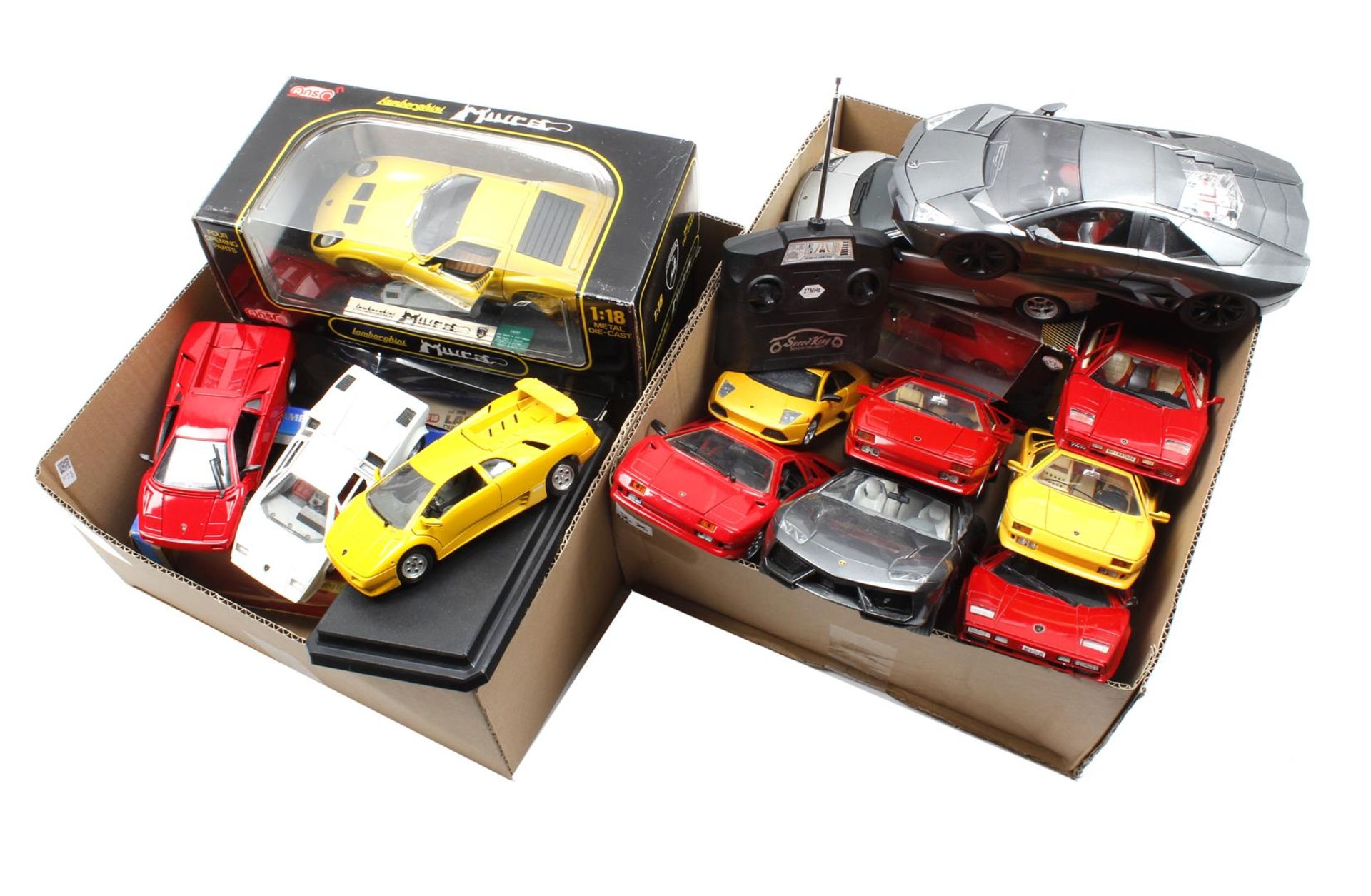 2 boxes with model metal cars