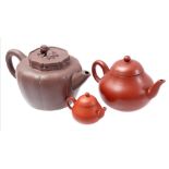 3 earthenware Yixing teapots, 20th