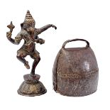 Asian bronze statue and bell