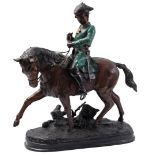 Metal statue of a rider