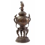 Bronze lidded jar with Geisha