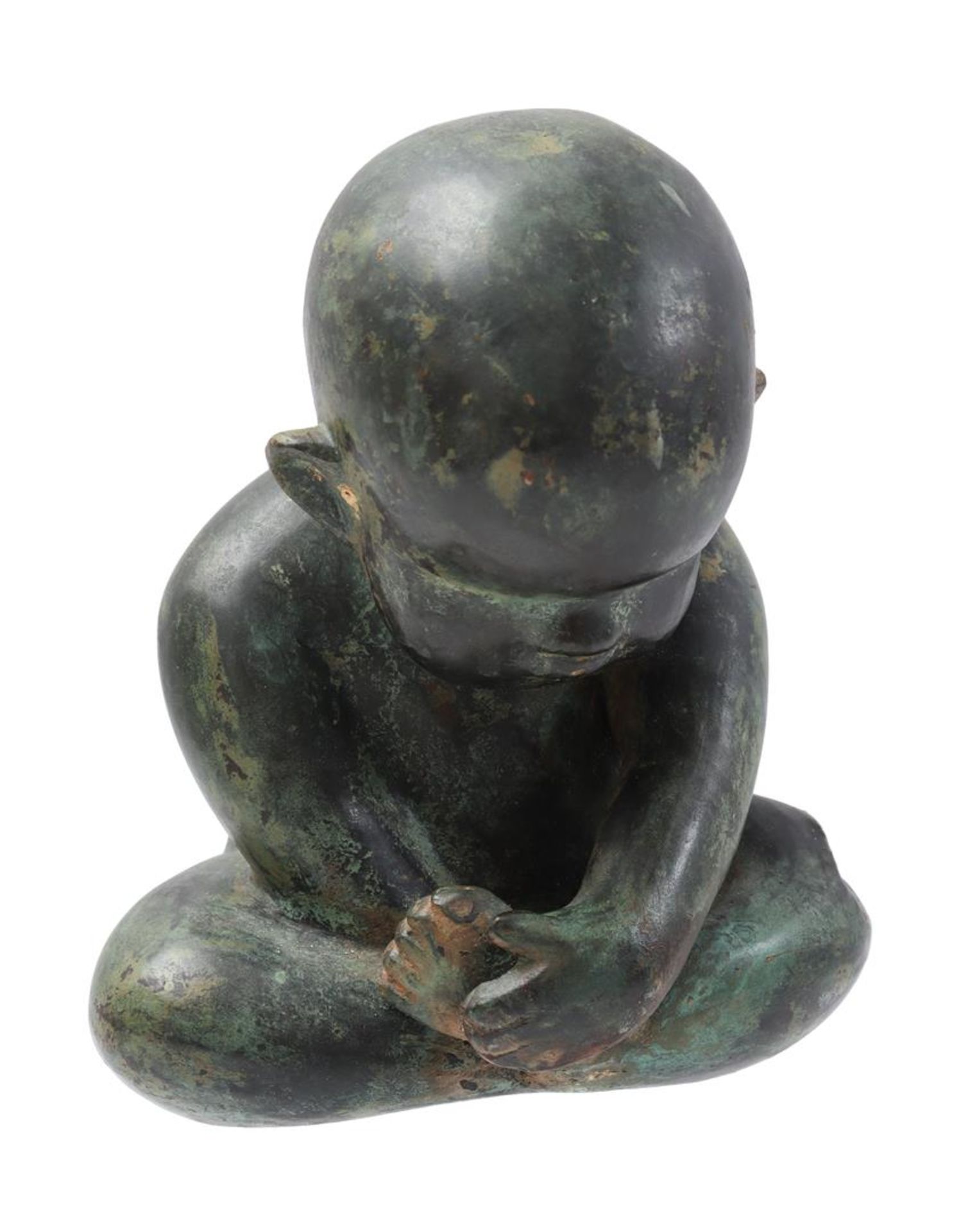 Green patinated bronze statue