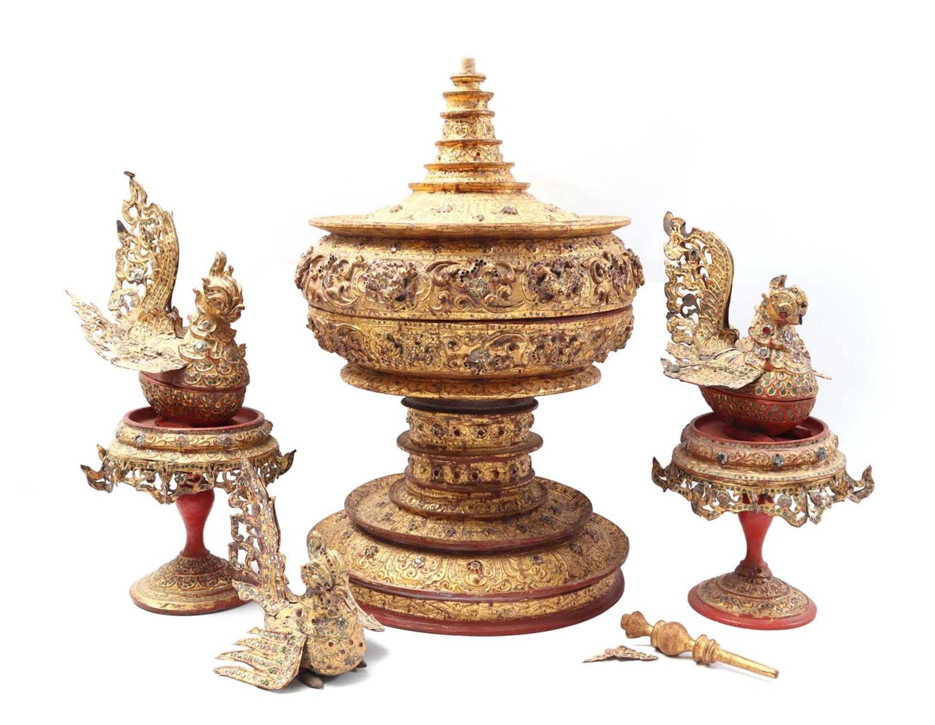 Burmese gold-coloured offering bowl set