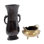 Bronze vase and brass incense burner