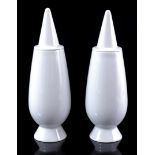 2 white porcelain lidded vases