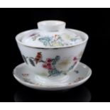 Porcelain Famille Rose cup, saucer and lid, 19th