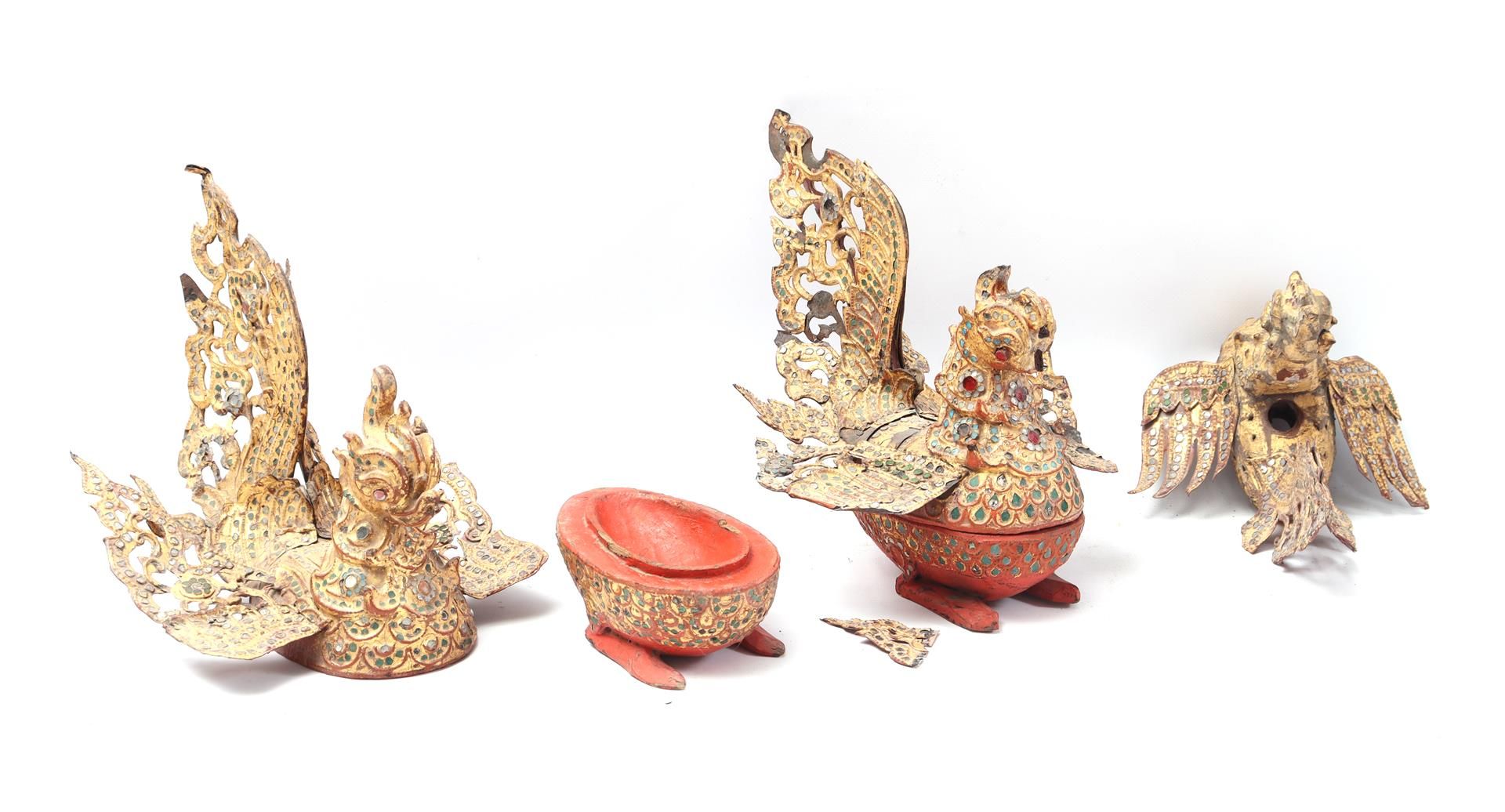 Burmese gold-coloured offering bowl set - Image 2 of 2
