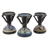 3 Gouda pottery candlesticks