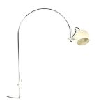 Chrome-plated metal arc lamp with cream-colored shade