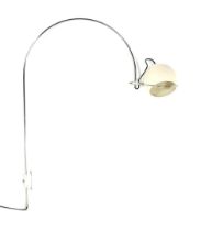 Chrome-plated metal arc lamp with cream-colored shade