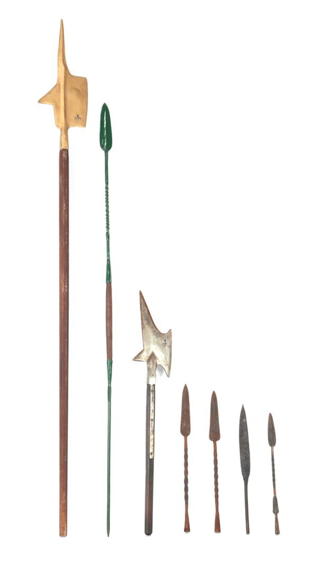2 halberds, iron spear, and 4 iron spearheads