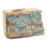 Blue painted solid oriental wood carving