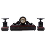 Black marble 3-piece mantel clock set