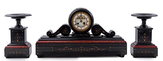 Black marble 3-piece mantel clock set