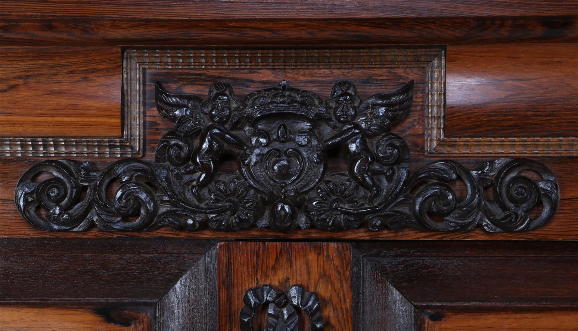 Oak vine cabinet with rosewood veneer, standing on ball legs - Image 2 of 2