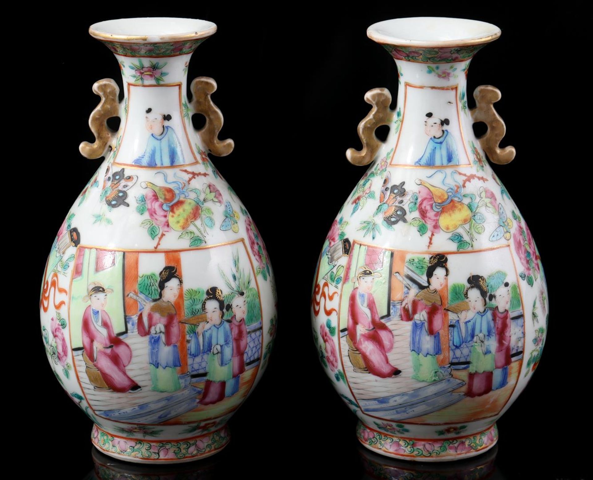 2 porcelain Cantonese vases, 19th