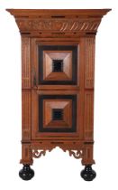 Oak single-door cupboard with straight hood rail including wavy mouldings