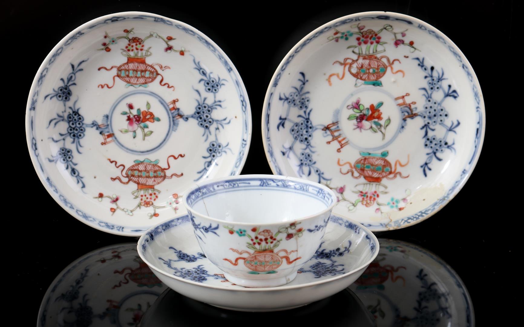 Porcelain cup and 3 saucers, Kangxi