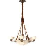 6-light hanging lamp with alabaster bowl and shades