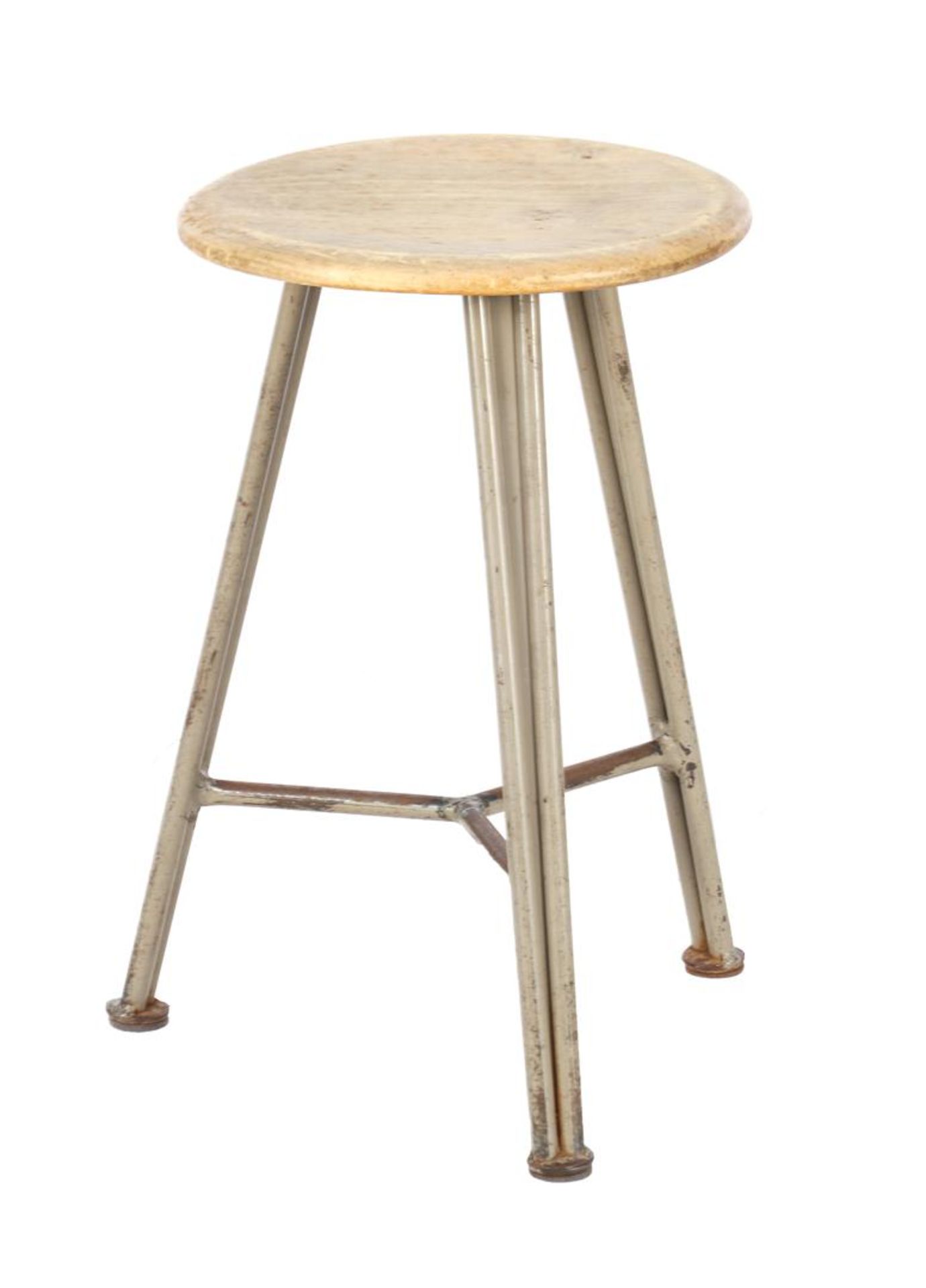 Iron stool with beech wood seat