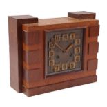 Walnut and oak Amsterdam School table clock