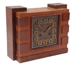 Walnut and oak Amsterdam School table clock