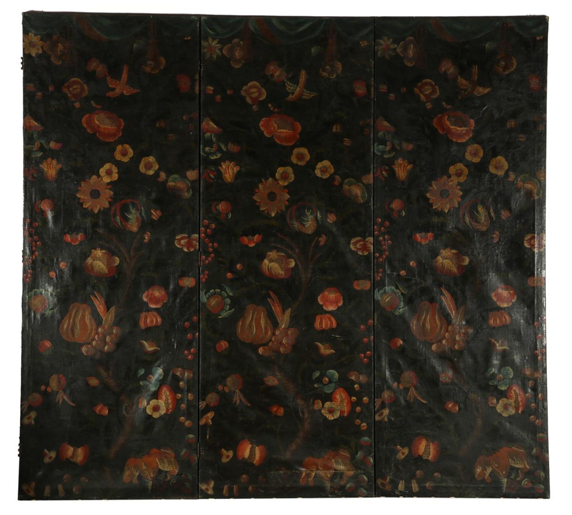 7-piece decorative screen consisting of painted linen with floral decor with birds - Bild 2 aus 24