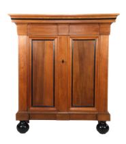 Oak 2-door cupboard with blackened frames in the hood