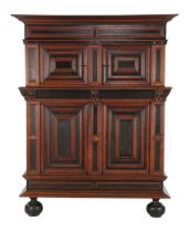 Oak 4-door late Renaissance cushion cabinet with straight profiled hood