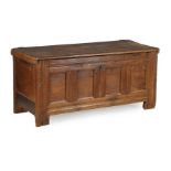 Oak blanket chest with front with carved decoration, approx. 1800