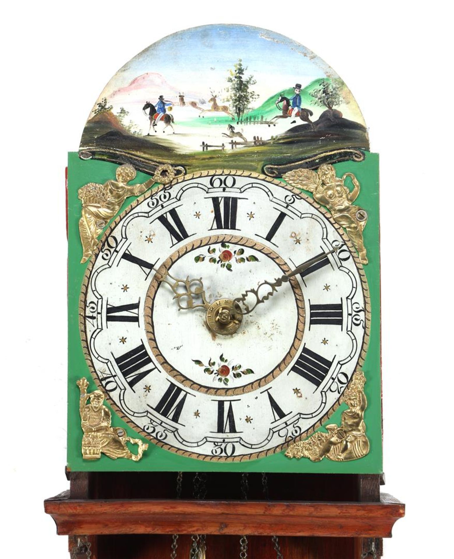 Frisian tail clock with painted hunting scene - Image 2 of 3