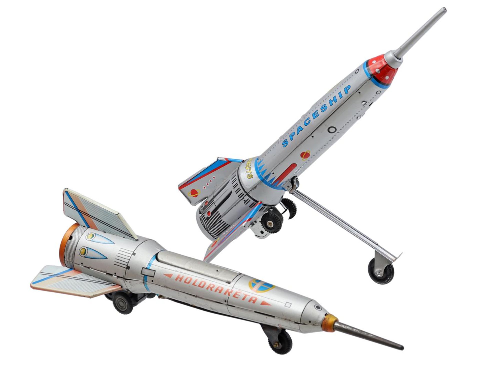 2 tin toy rockets