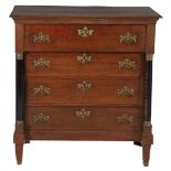 Oak 4-drawer chest of drawers with full blackened columns