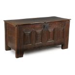 Oak blanket chest, richly decorated front with stitchwork